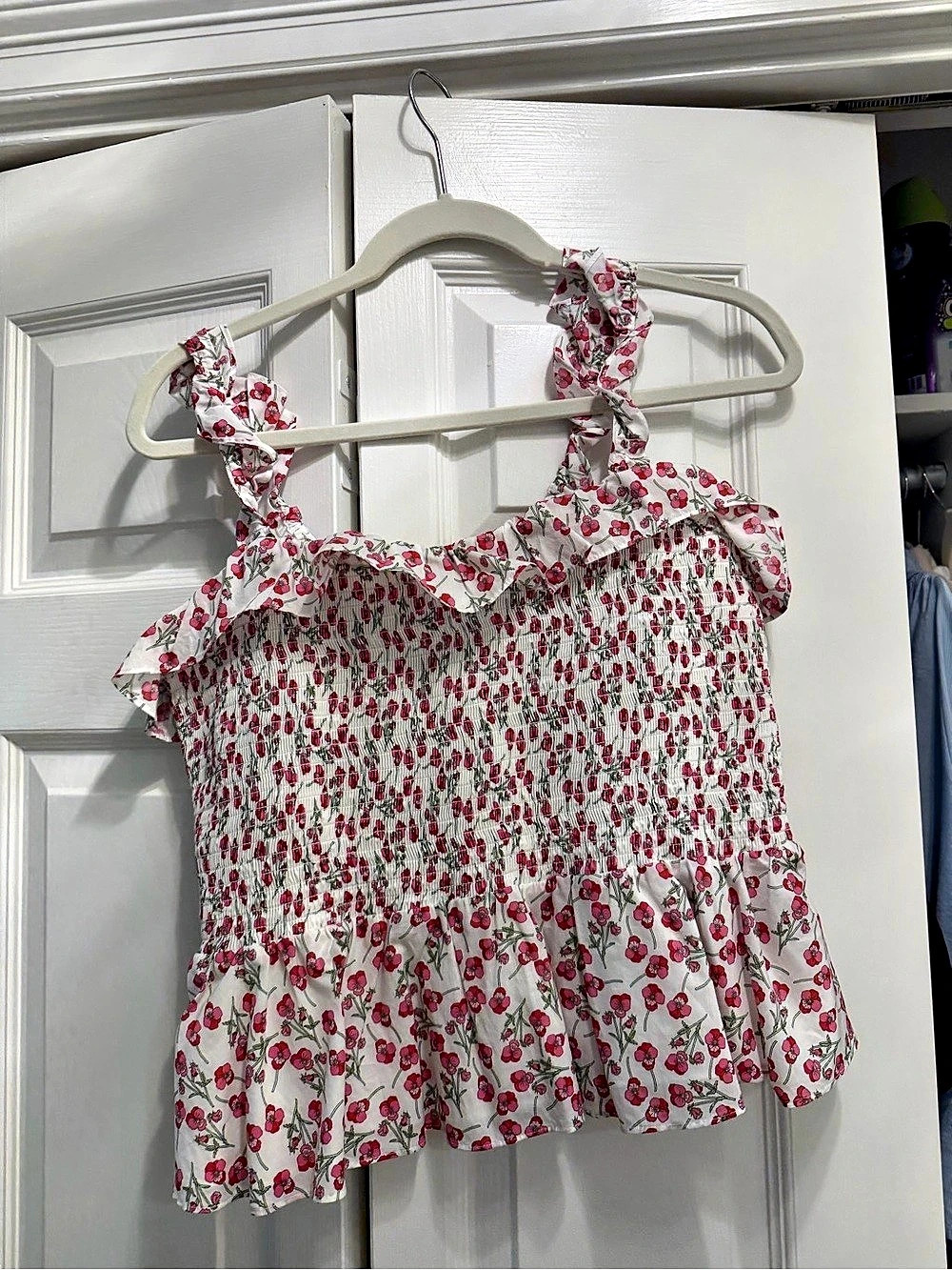 Jcrew Floral Ruffle Cami in White & Red Size Medium